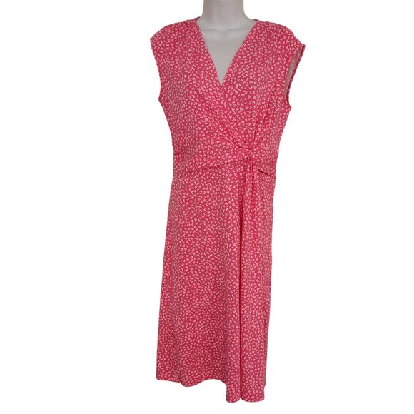 Lands End Pink White Floral Print Sleeveless Wrap Dress S 6 8 Surplice Modest - Picture 1 of 7